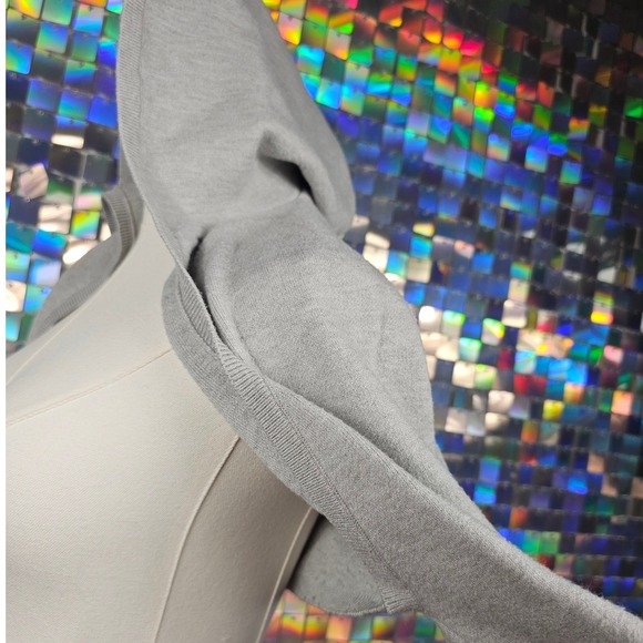 Super Cropped Hooded Shrug Bolero Sweater Sleeves Heather Gray S/M - Picture 3 of 5